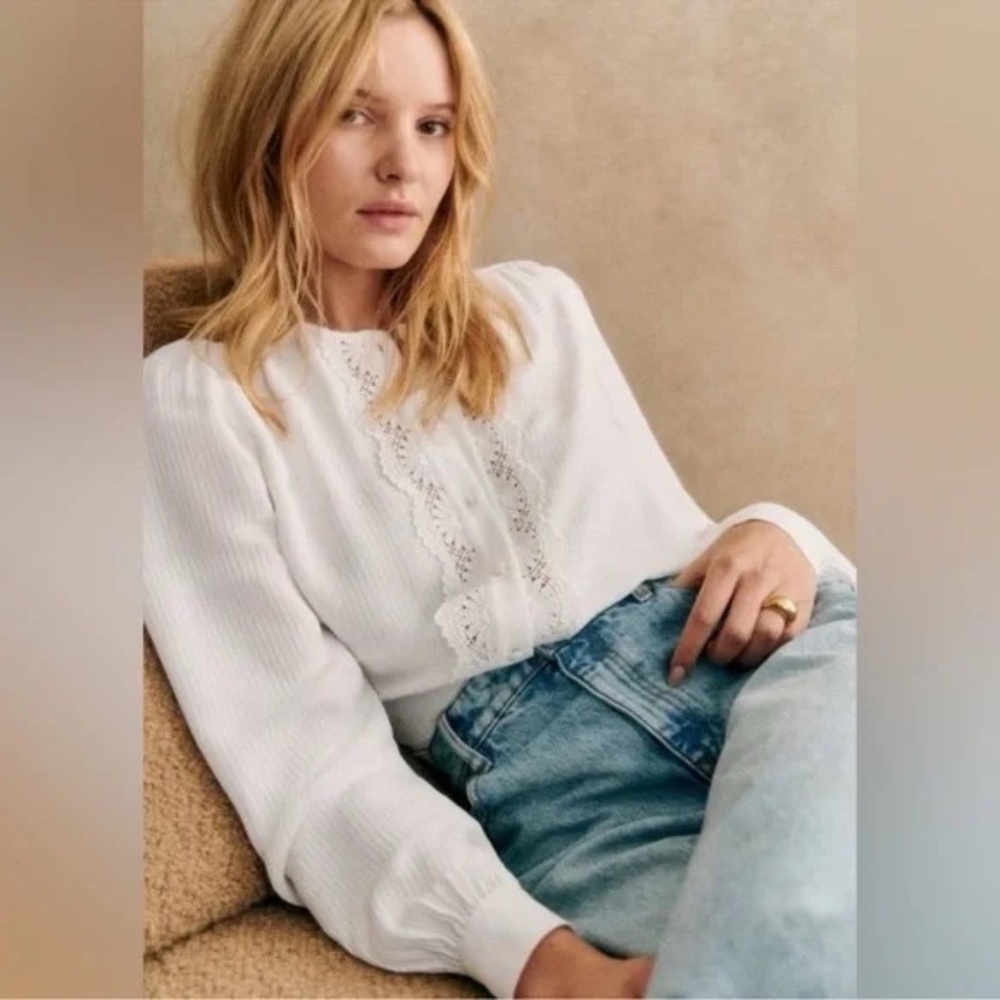 Sezane Karina Blouse Ecru White Size FR 38 US 6 Brand New Condition!